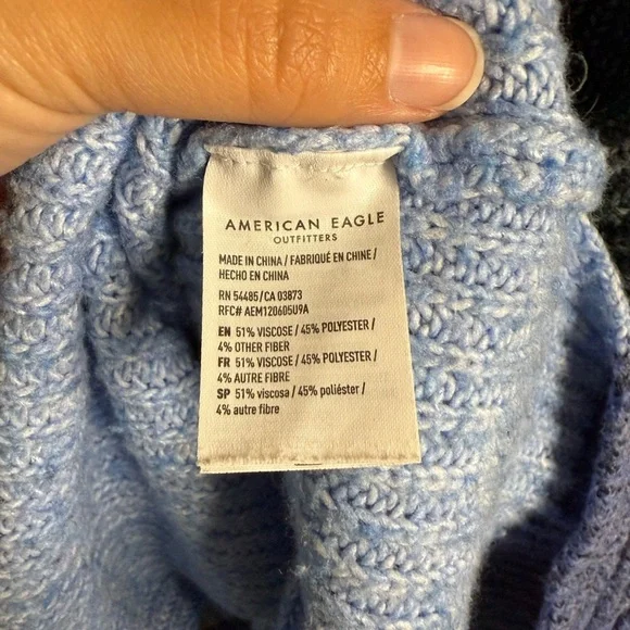 American Eagle Knit Colorblock Green Blue Oversized Long Sleeve Sweater - Picture 5 of 6